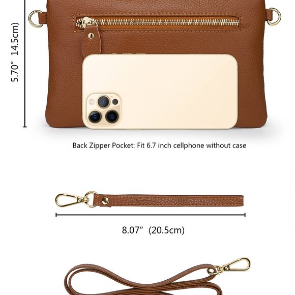 Genuine Leather Crossbody Bags for Women Wristlet- 2- Crossbody Brown - Picture 7 of 8